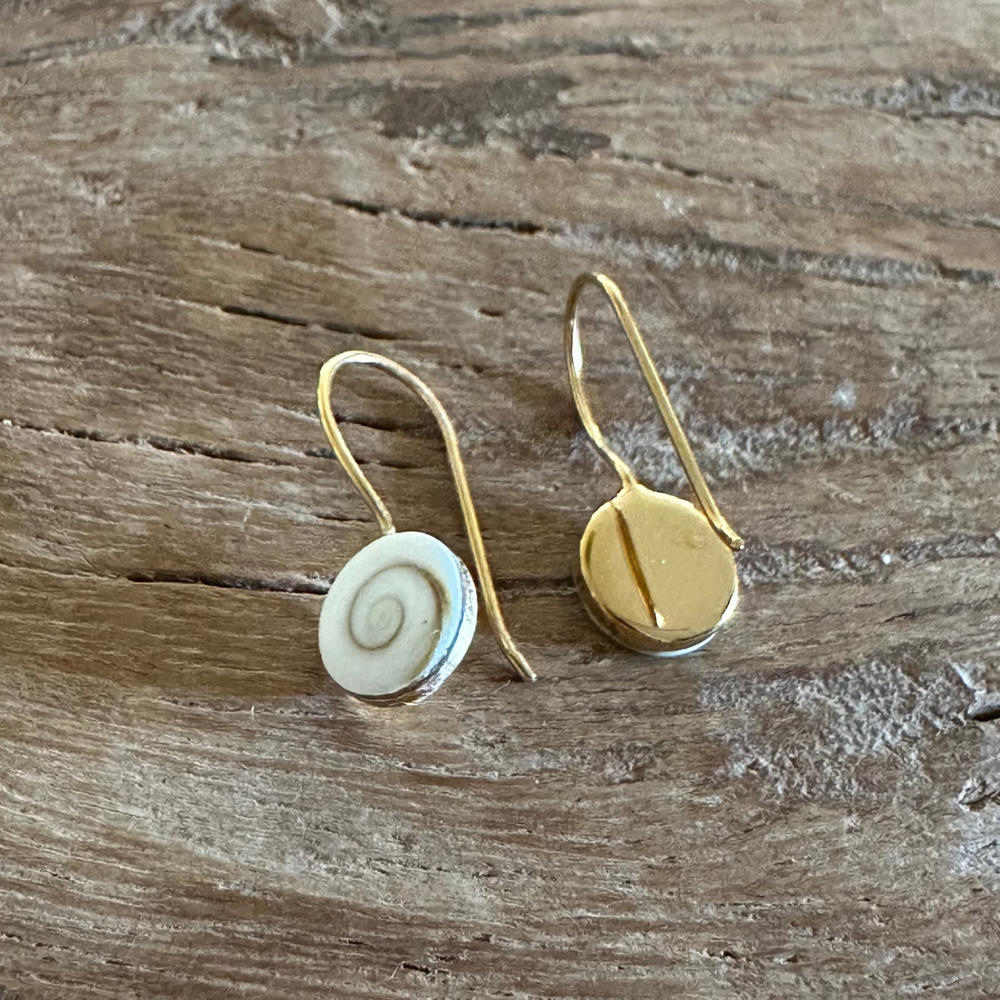 Shiva shell earrings, 14k gold plate, hook