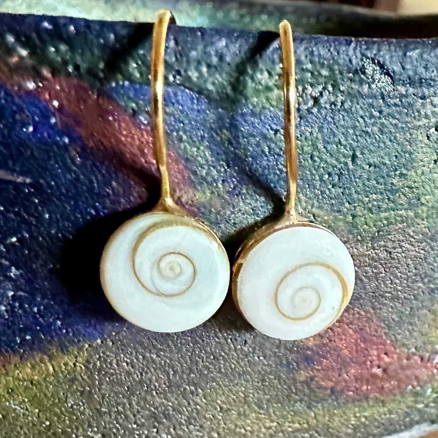 Shiva shell earrings, 14k gold plate, hook