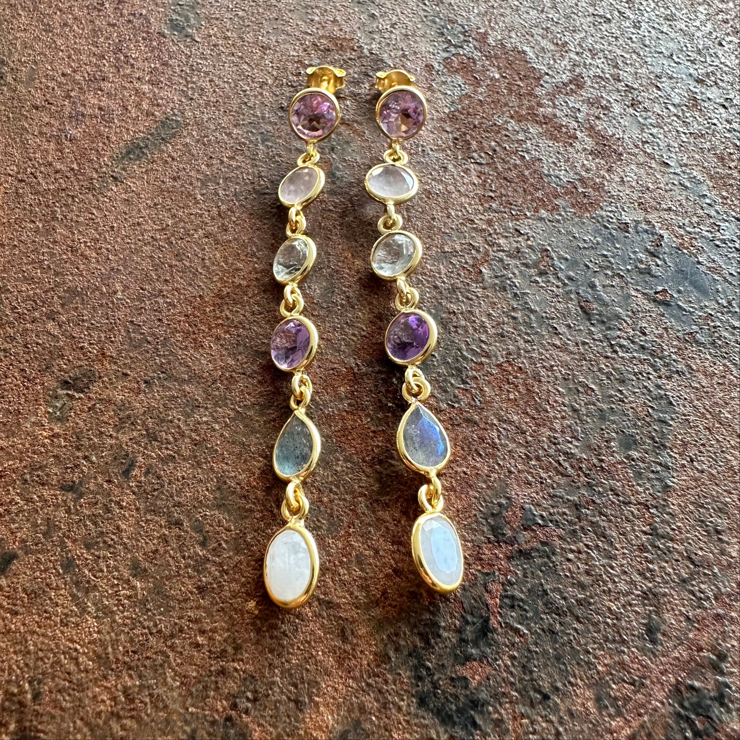 Alexandria multi-stone stud drop earrings, colourway 3, Silk Road Collection, Primitive Earth Australian jewellery