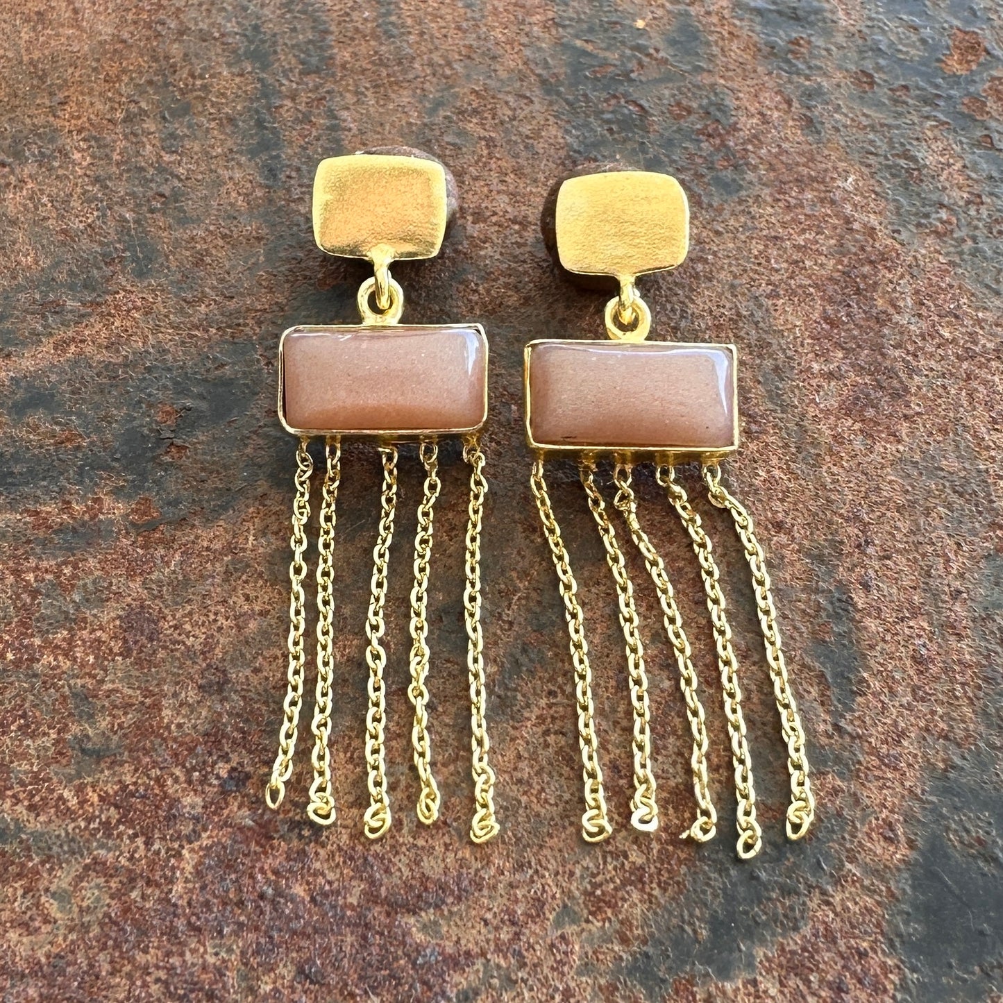 Desert Queen rose quartz fringe drop earrings, Silk Road Collection, Primitive Earth Australian jewellery