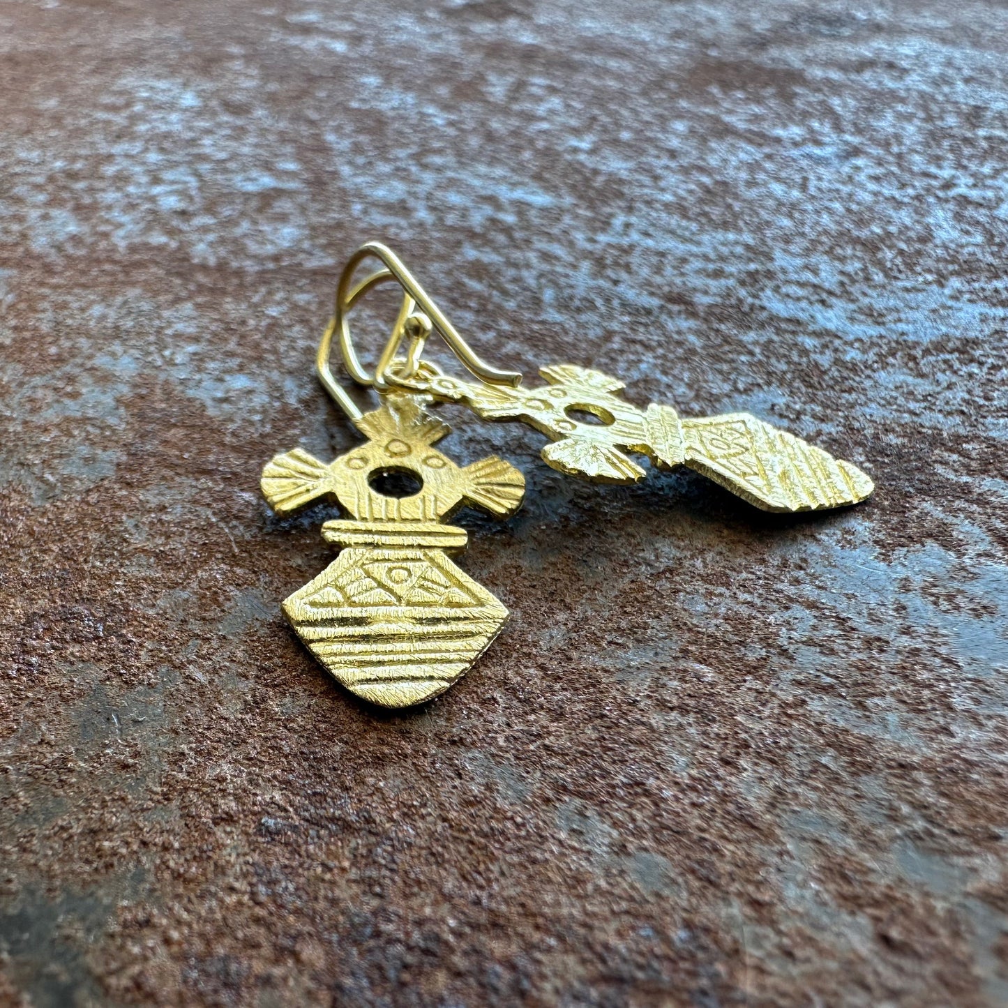 Desert Star sterling silver tribal cross earrings, Ancient Country Collection, Primitive Earth Australian jewellery, matte finish
