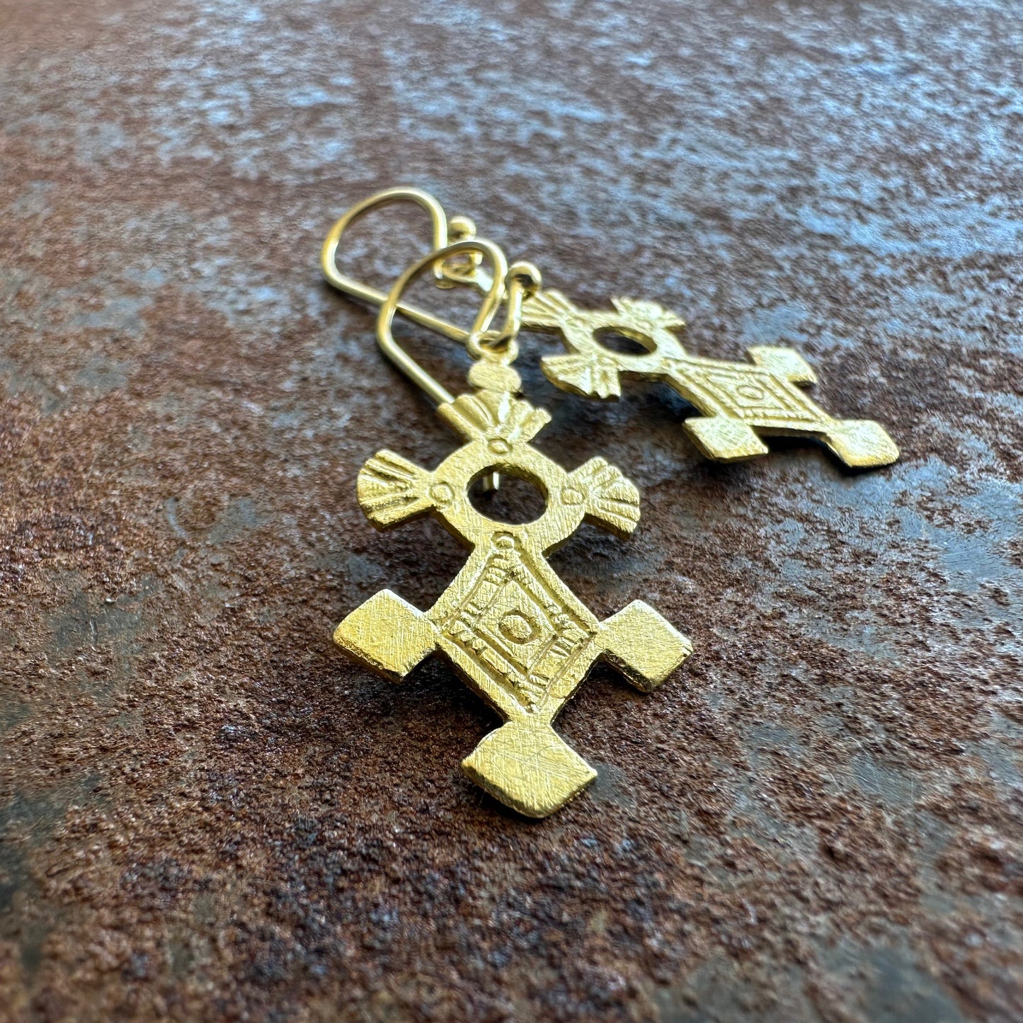 Four Winds sterling silver tribal cross earrings, Ancient Country Collection, Primitive Earth Australian jewellery, matte finish