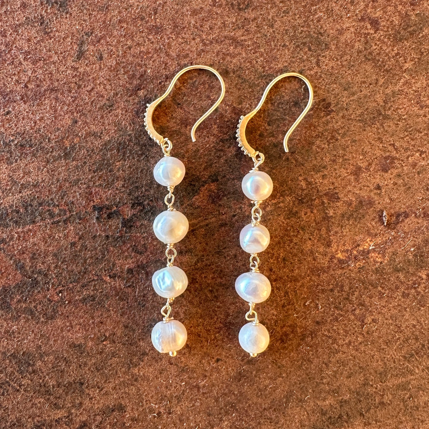 Kashgar linked pearl drop earrings, Silk Road Collection, Primitive Earth Australian jewellery