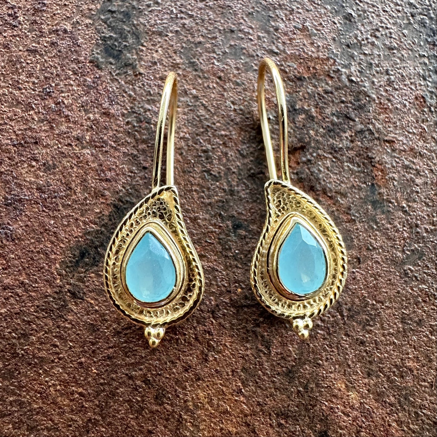 Kashmir amazonite teardrop earrings, Silk Road Collection, Primitive Earth Australian jewellery