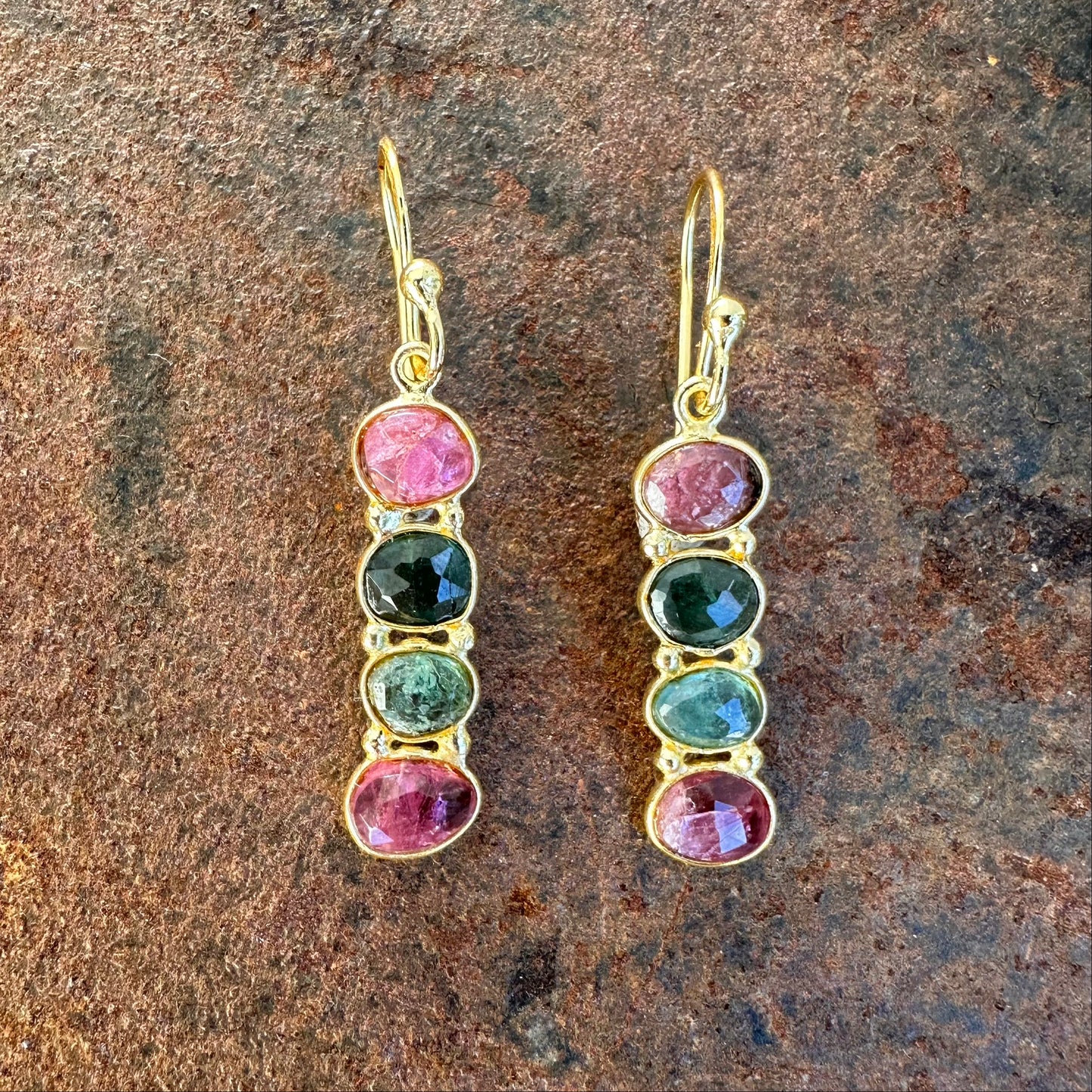 Palmyra tourmaline drop earrings, Silk Road Collection, Primitive Earth Australian jewellery