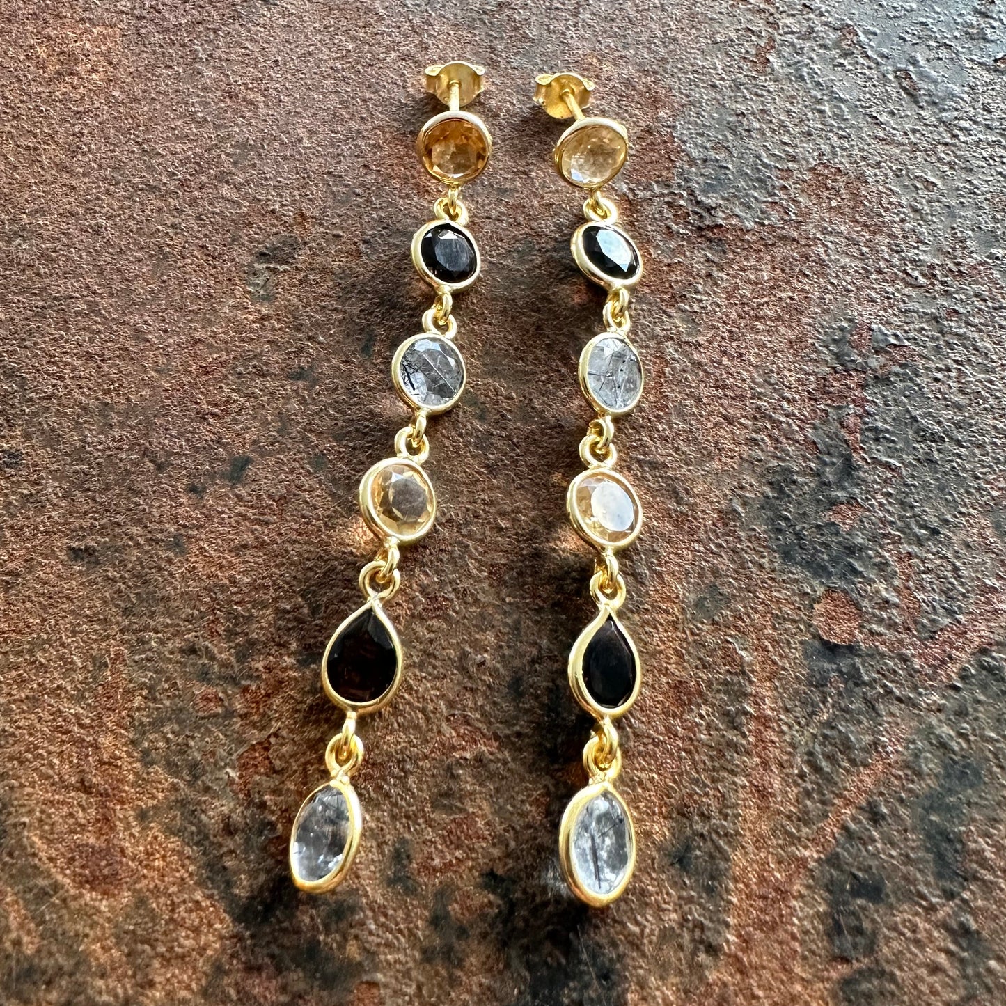 Alexandria multi-stone stud drop earrings, colourway 1, Silk Road Collection, Primitive Earth Australian jewellery
