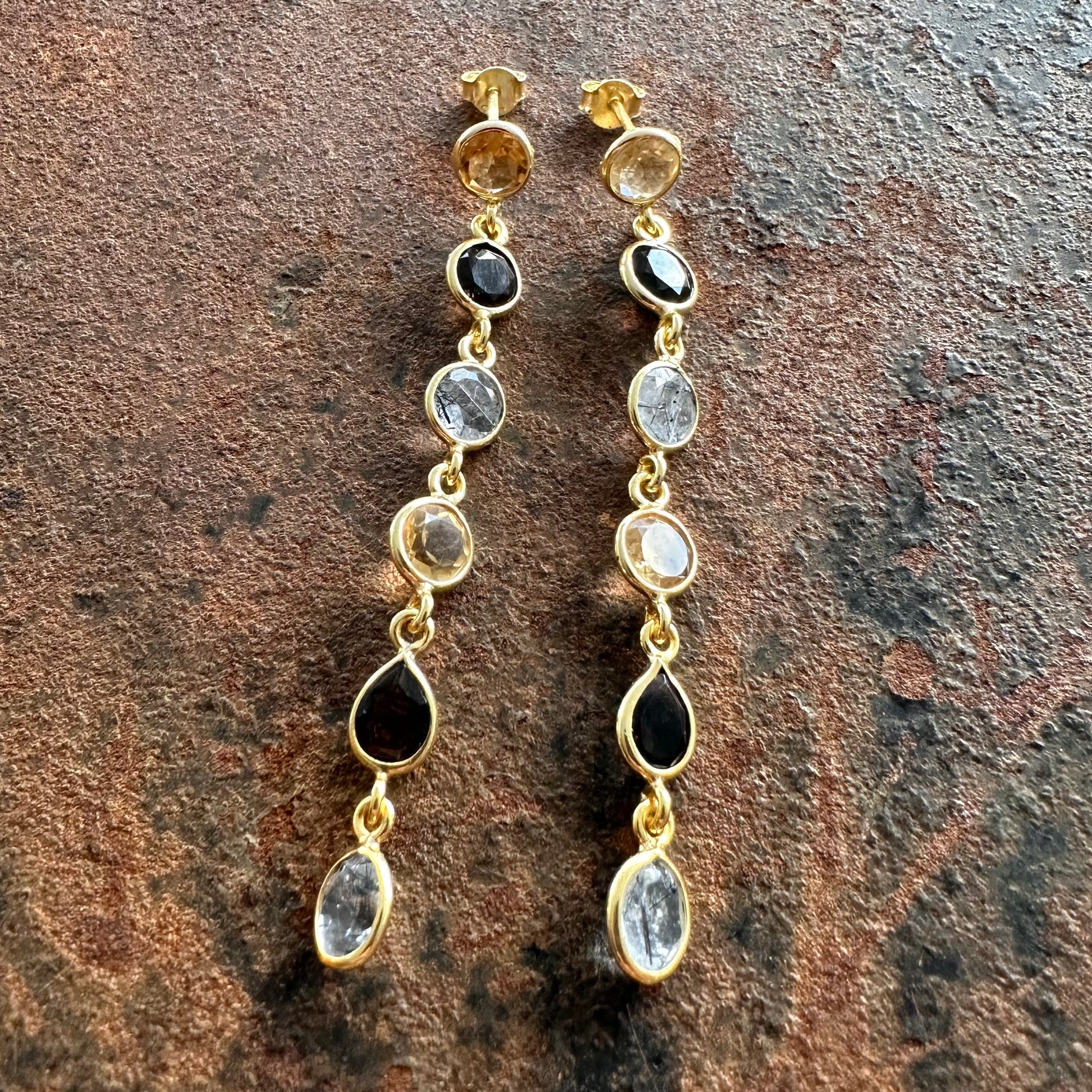 Alexandria multi-stone stud drop earrings, colourway 1, Silk Road Collection, Primitive Earth Australian jewellery