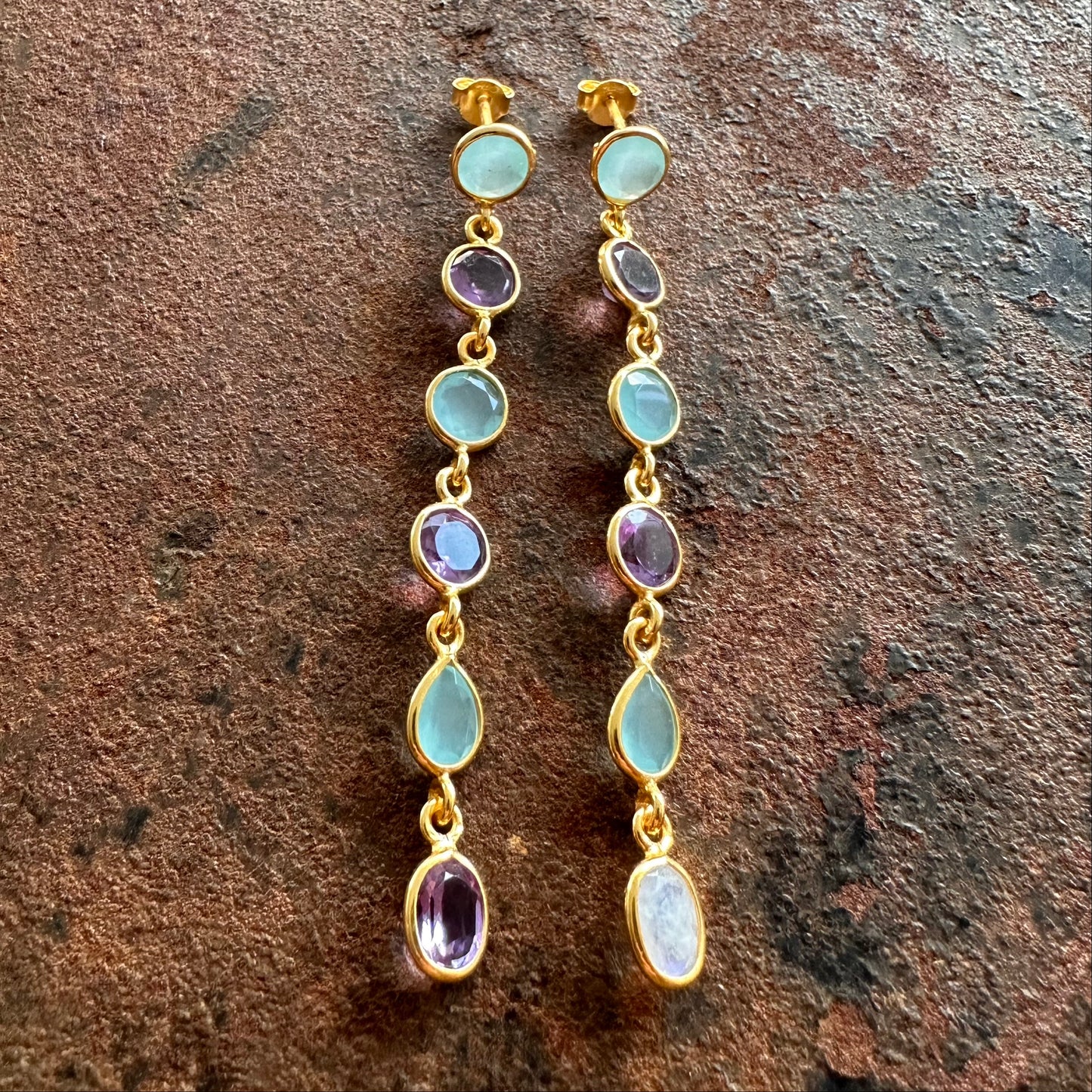 Alexandria multi-stone stud drop earrings, colourway 2, Silk Road Collection, Primitive Earth Australian jewellery
