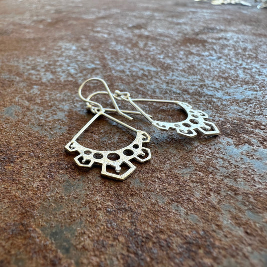 Below the Surface sterling silver tribal crescent earrings, Ancient Country Collection, Primitive Earth Australian jewellery, matte finish