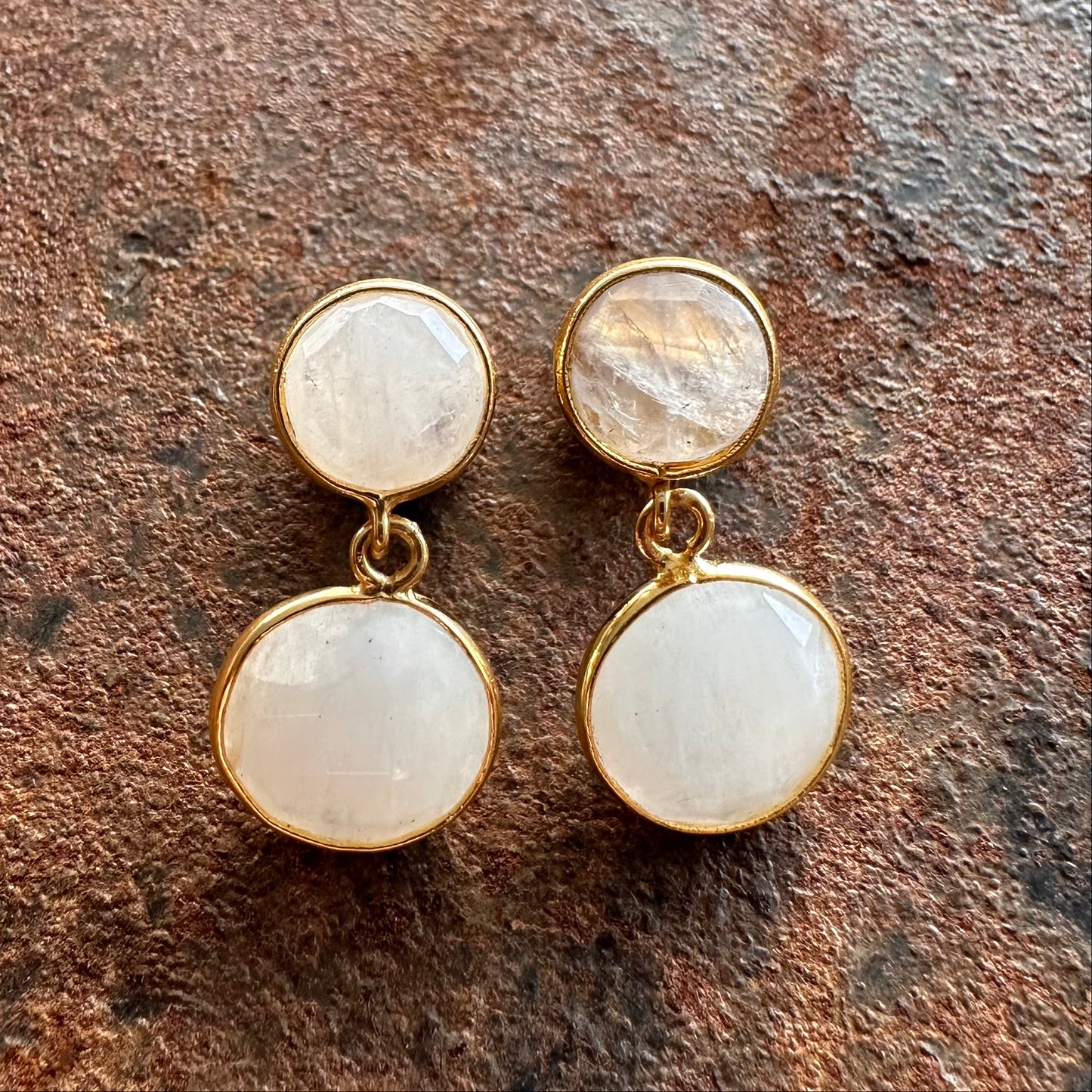 Ceylon Moonlight double moonstone stud earrings, Silk Road Collection, Primitive Earth Australian jewellery