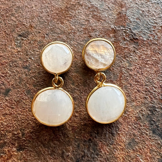 Ceylon Moonlight double moonstone stud earrings, Silk Road Collection, Primitive Earth Australian jewellery