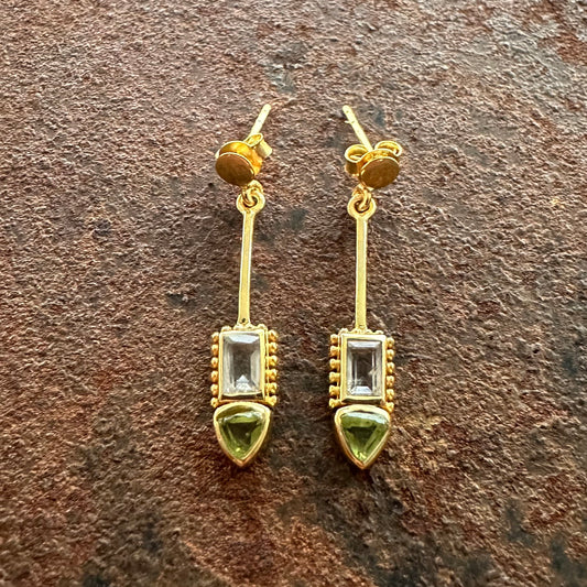 Constantinople clear quartz and peridot drop earrings, Silk Road Collection, Primitive Earth Australian jewellery