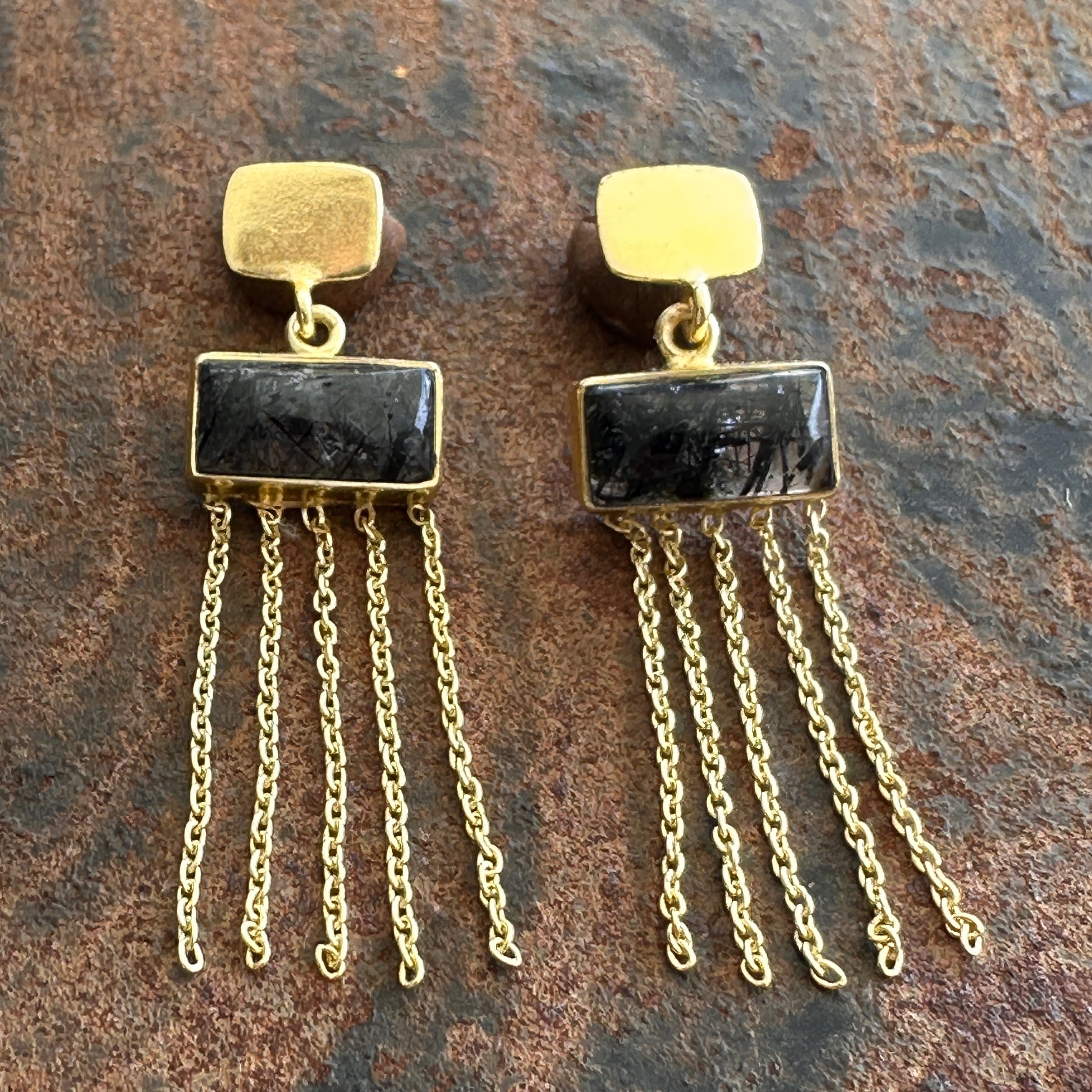 Desert Queen rutile quartz fringe drop earrings, Silk Road Collection, Primitive Earth Australian jewellery