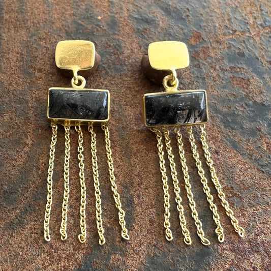 Desert Queen rutile quartz fringe drop earrings, Silk Road Collection, Primitive Earth Australian jewellery
