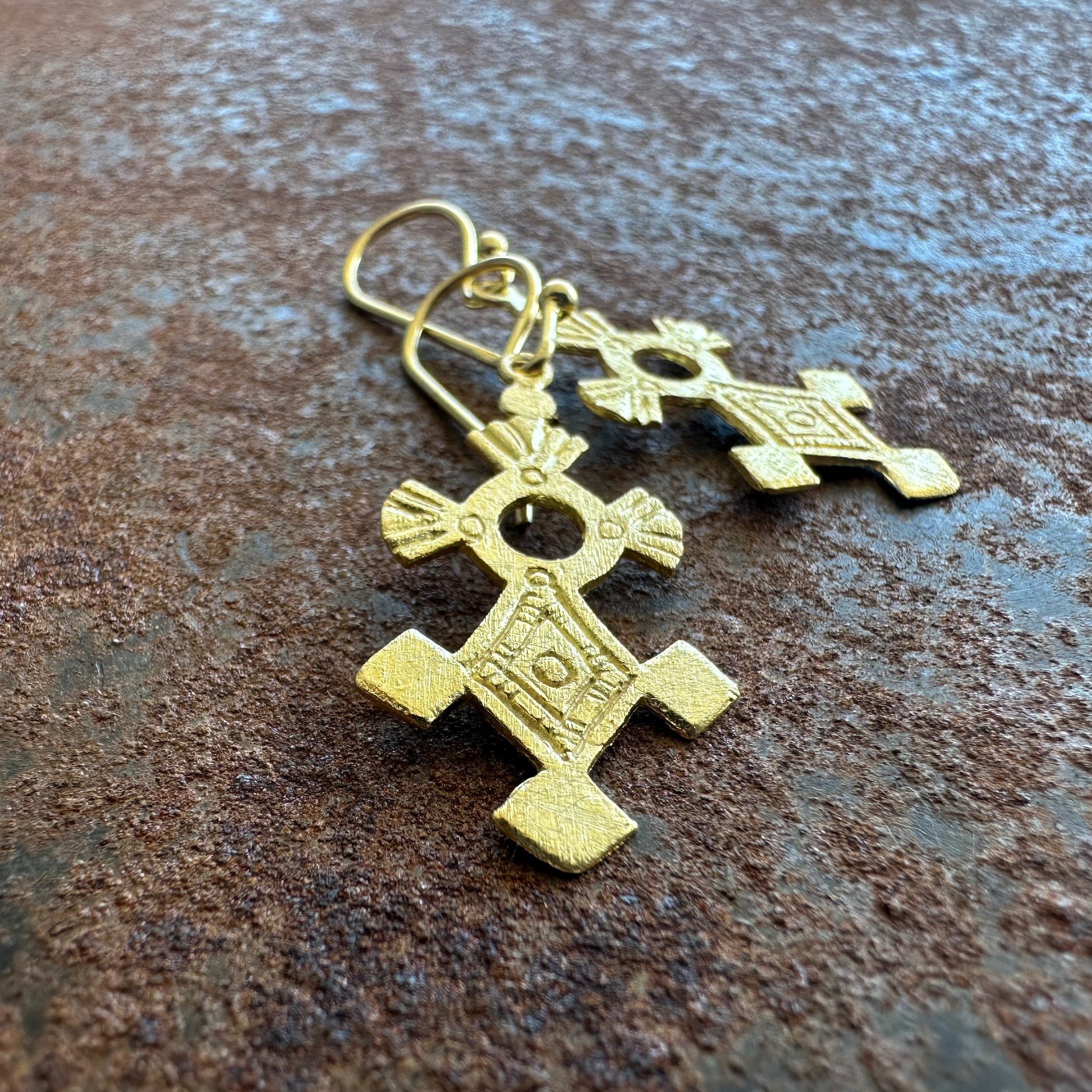 Four Winds sterling silver tribal cross earrings, Ancient Country Collection, Primitive Earth Australian jewellery, matte finish
