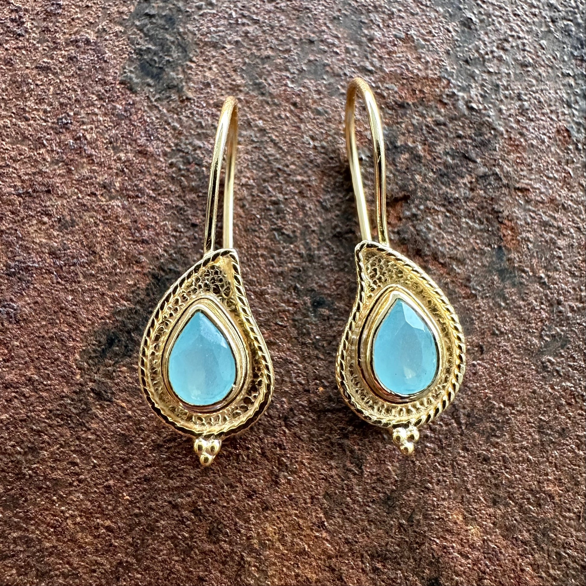 Kashmir amazonite teardrop earrings, Silk Road Collection, Primitive Earth Australian jewellery