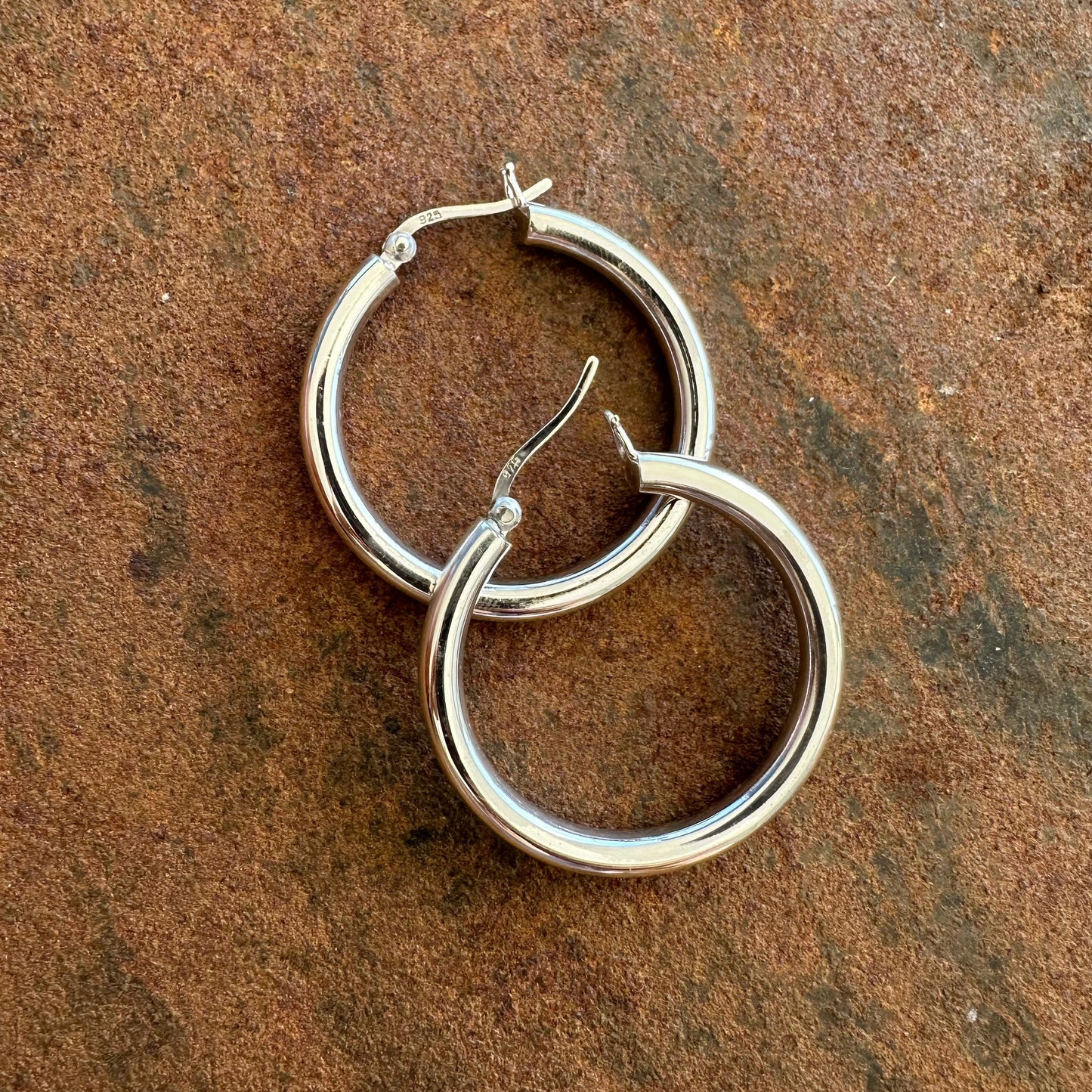 Medium sterling silver hoop earrings detail, Primitive Earth Australian jewellery