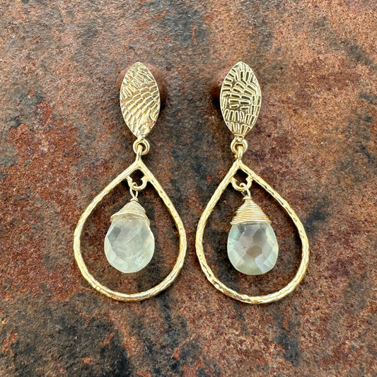 Mirage prehnite teardrop drop earrings, Silk Road Collection, Primitive Earth Australian jewellery