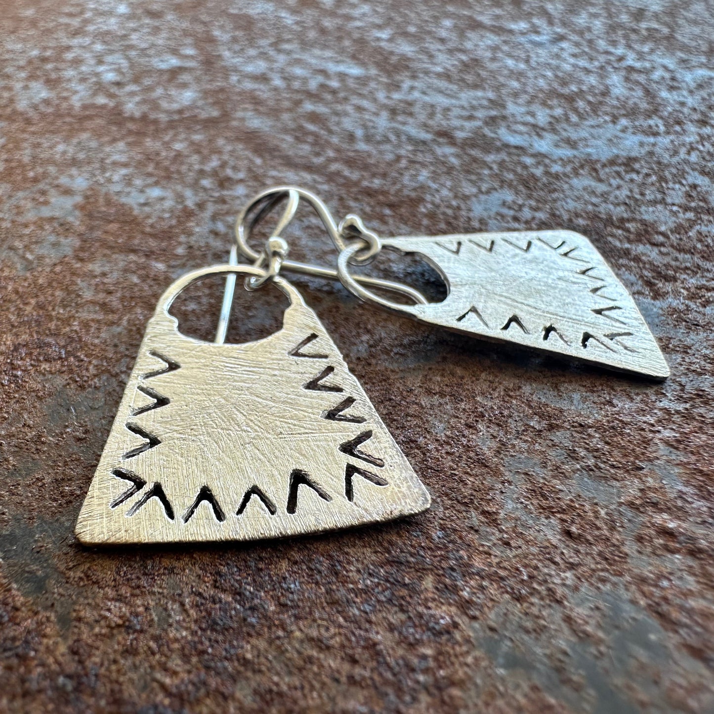 Mountain Songs sterling silver tribal triangle earrings, Ancient Country Collection, Primitive Earth Australian jewellery, matte finish
