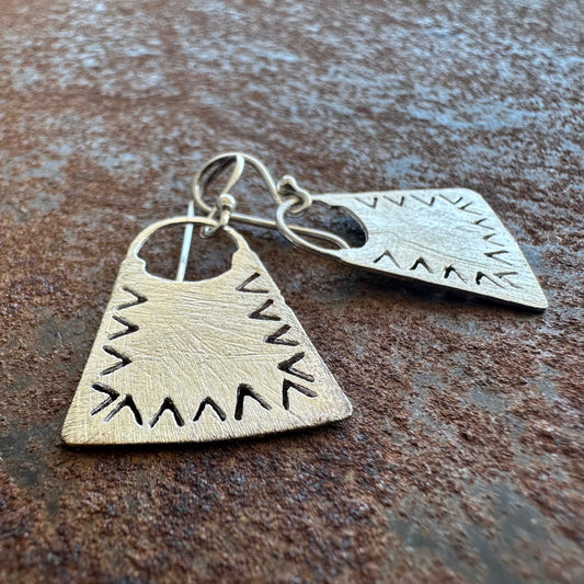 Mountain Songs sterling silver tribal triangle earrings, Ancient Country Collection, Primitive Earth Australian jewellery, matte finish

