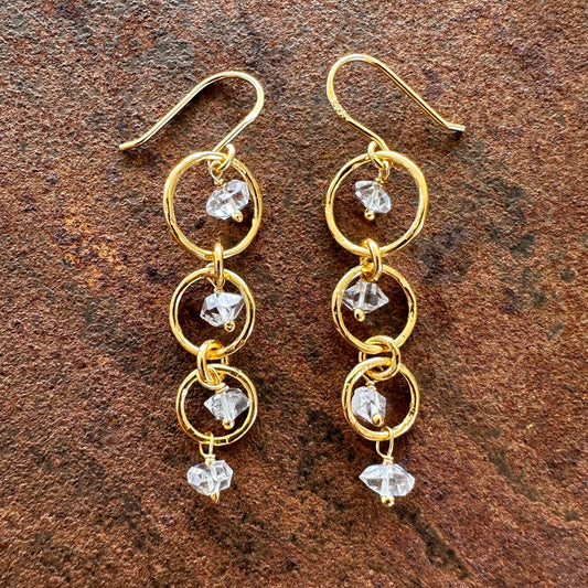 Nahid herkimer diamond quartz crystal circle drop earrings, Silk Road Collection, Primitive Earth Australian jewellery