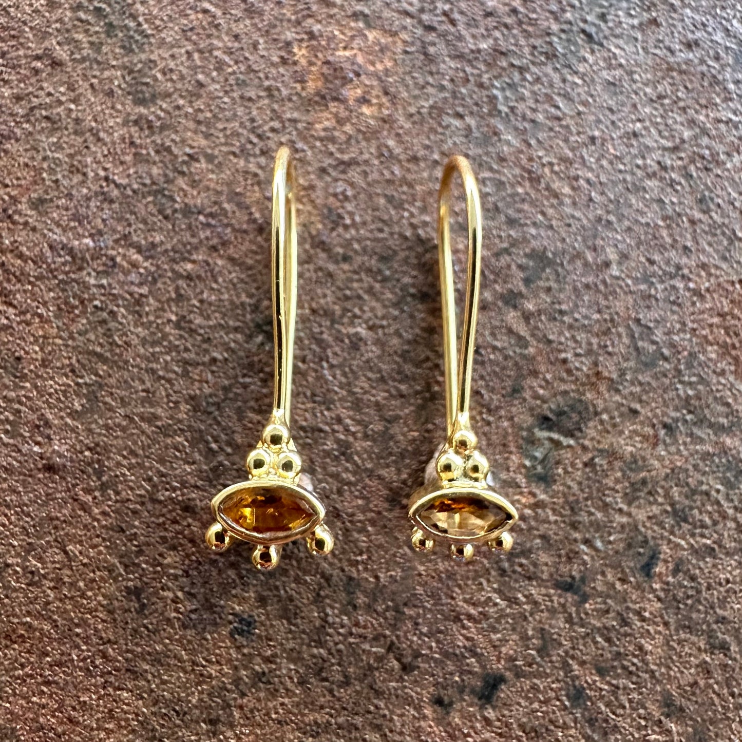 Nazar citrine marquise drop earrings, Silk Road Collection, Primitive Earth Australian jewellery
