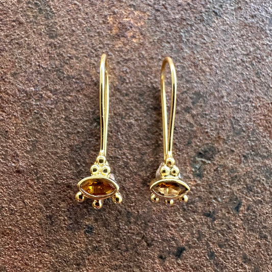 Nazar citrine marquise drop earrings, Silk Road Collection, Primitive Earth Australian jewellery