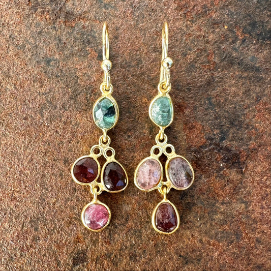 Persian Rose tourmaline drop earrings colourway one, Silk Road Collection, Primitive Earth Australian jewellery