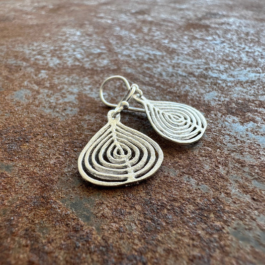 Rain Dance sterling silver tribal spiral earrings, Ancient Country Collection, Primitive Earth Australian jewellery, matte finish
