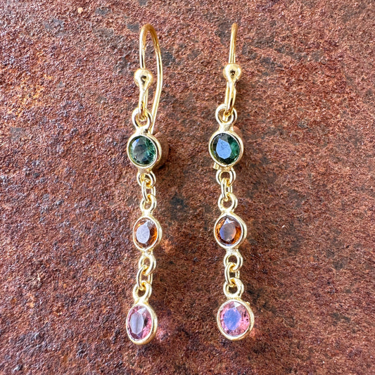 Spice Bazaar tourmaline drop earrings colourway 1  front view, Silk Road Collection, Primitive Earth Australian jewellery 