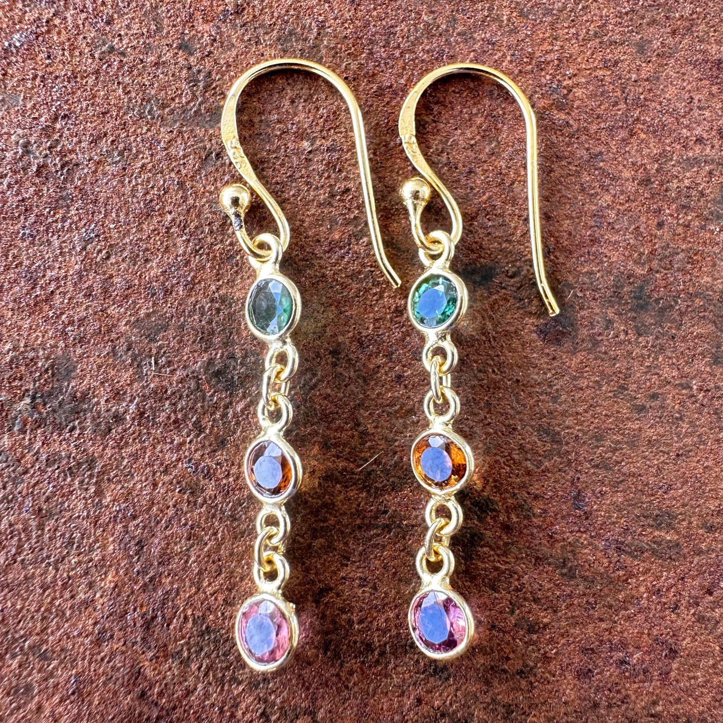 Spice Bazaar tourmaline drop earrings colourway 1  side view, Silk Road Collection, Primitive Earth Australian jewellery