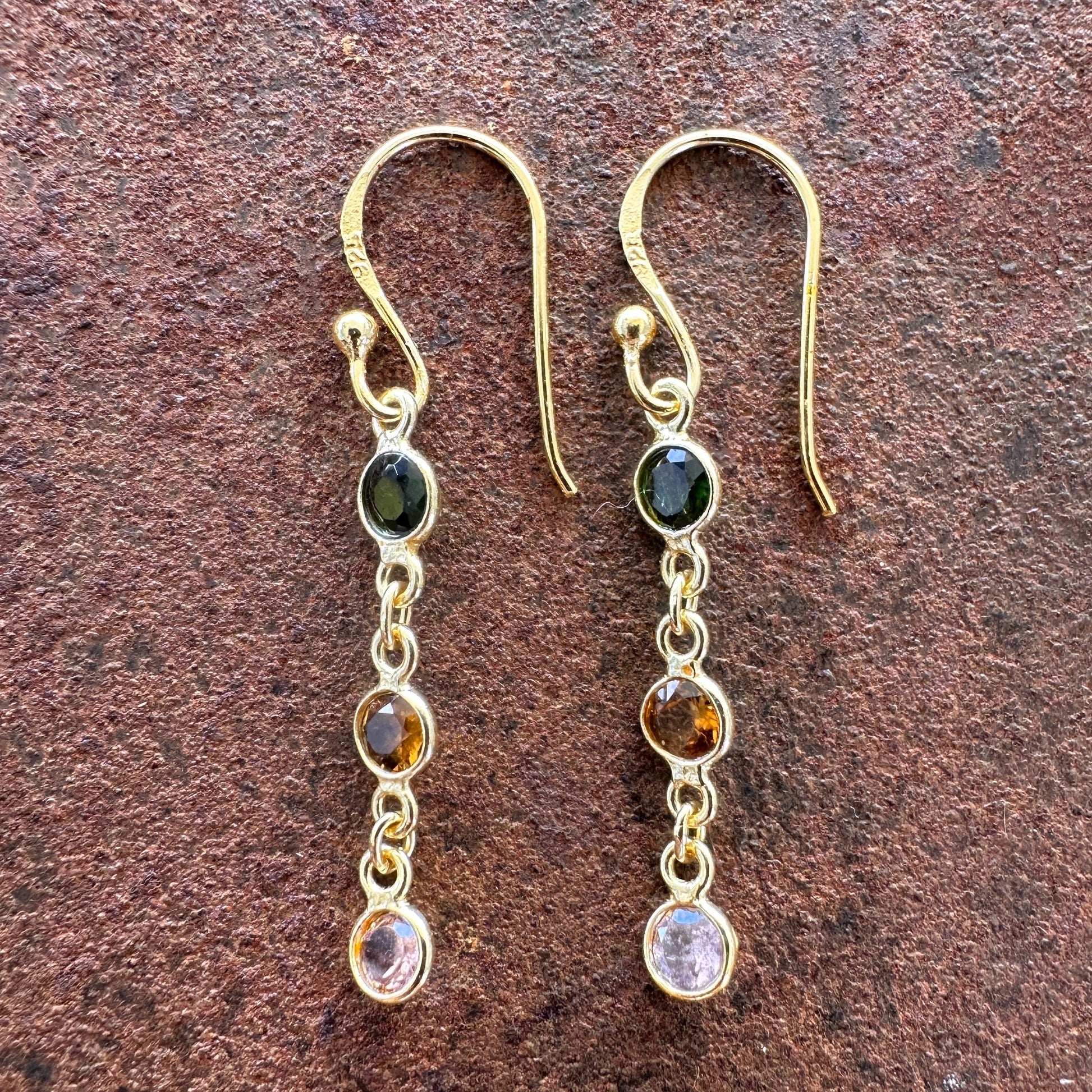 Spice Bazaar tourmaline drop earrings colourway 2 side view, Silk Road Collection, Primitive Earth Australian jewellery