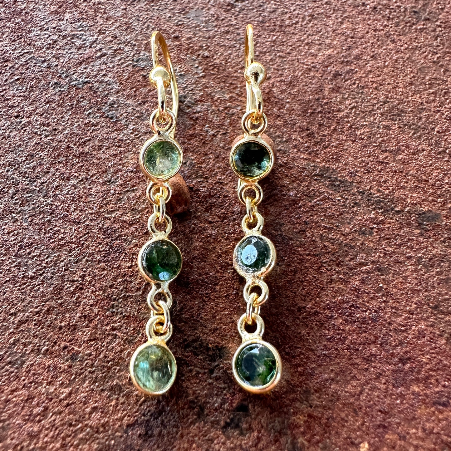 Spice Bazaar tourmaline drop earrings colourway 3 front view, Silk Road Collection, Primitive Earth Australian jewellery