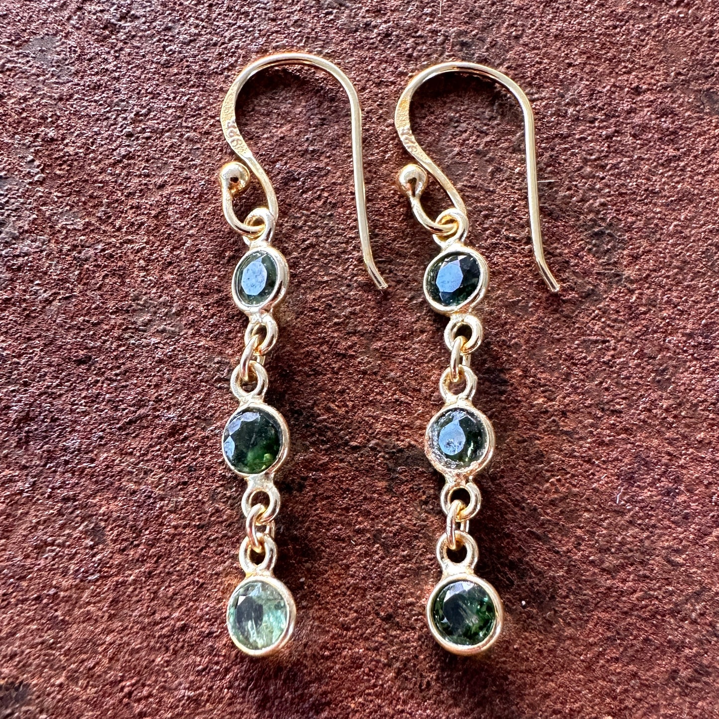 Spice Bazaar tourmaline drop earrings colourway 3 side view, Silk Road Collection, Primitive Earth Australian jewellery