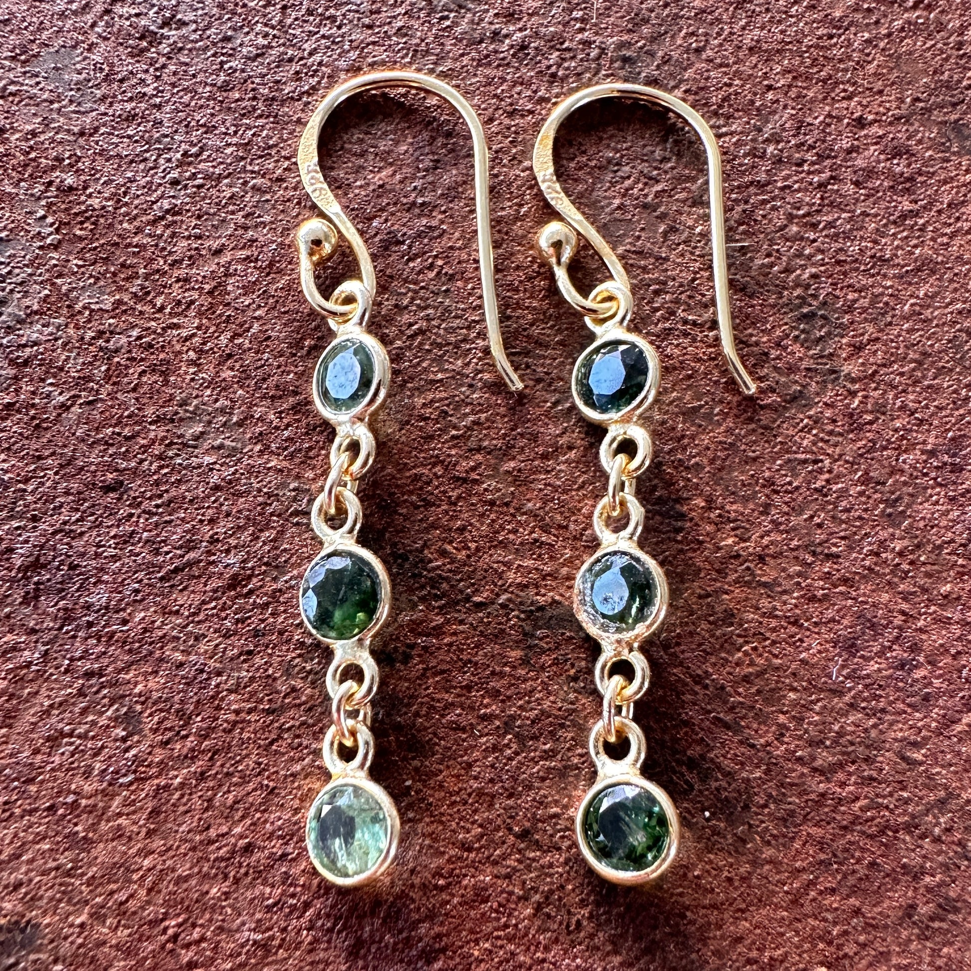 Spice Bazaar tourmaline drop earrings colourway 3 side view, Silk Road Collection, Primitive Earth Australian jewellery