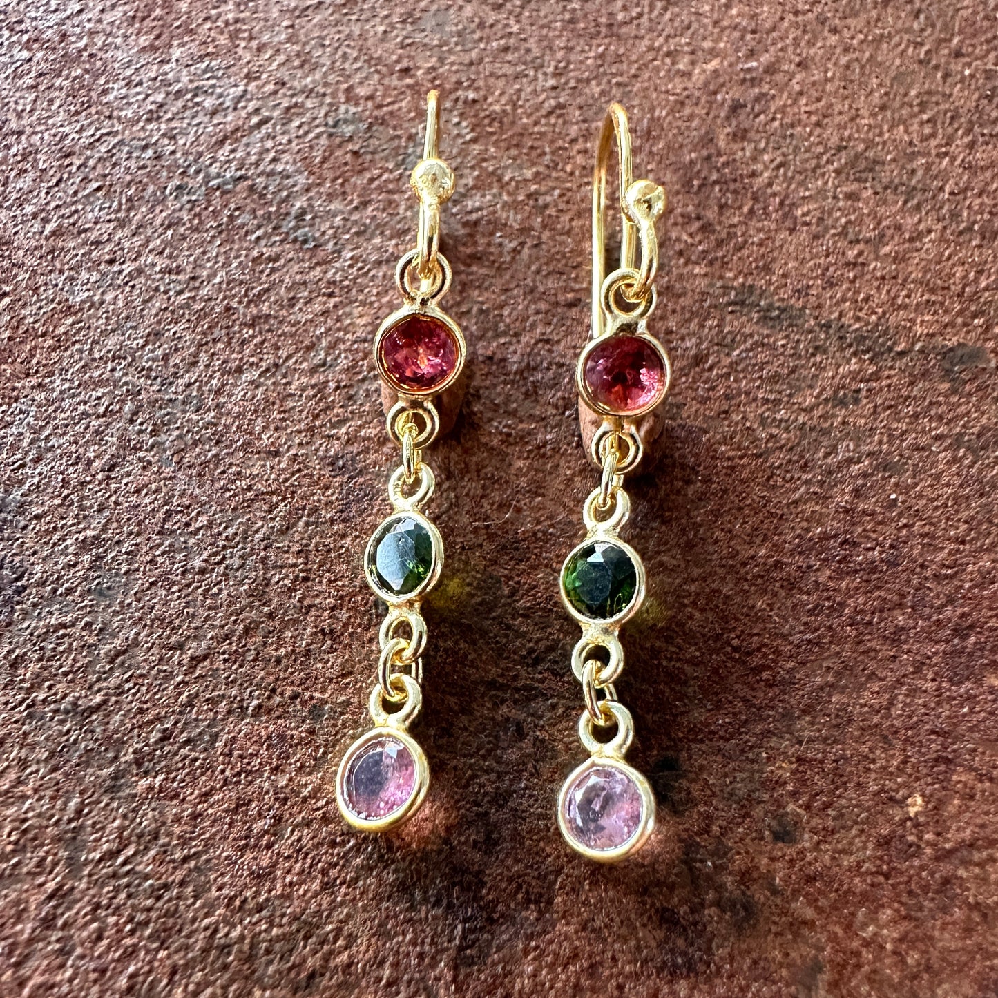 Spice Bazaar tourmaline drop earrings colourway 4 front view, Silk Road Collection, Primitive Earth Australian jewellery