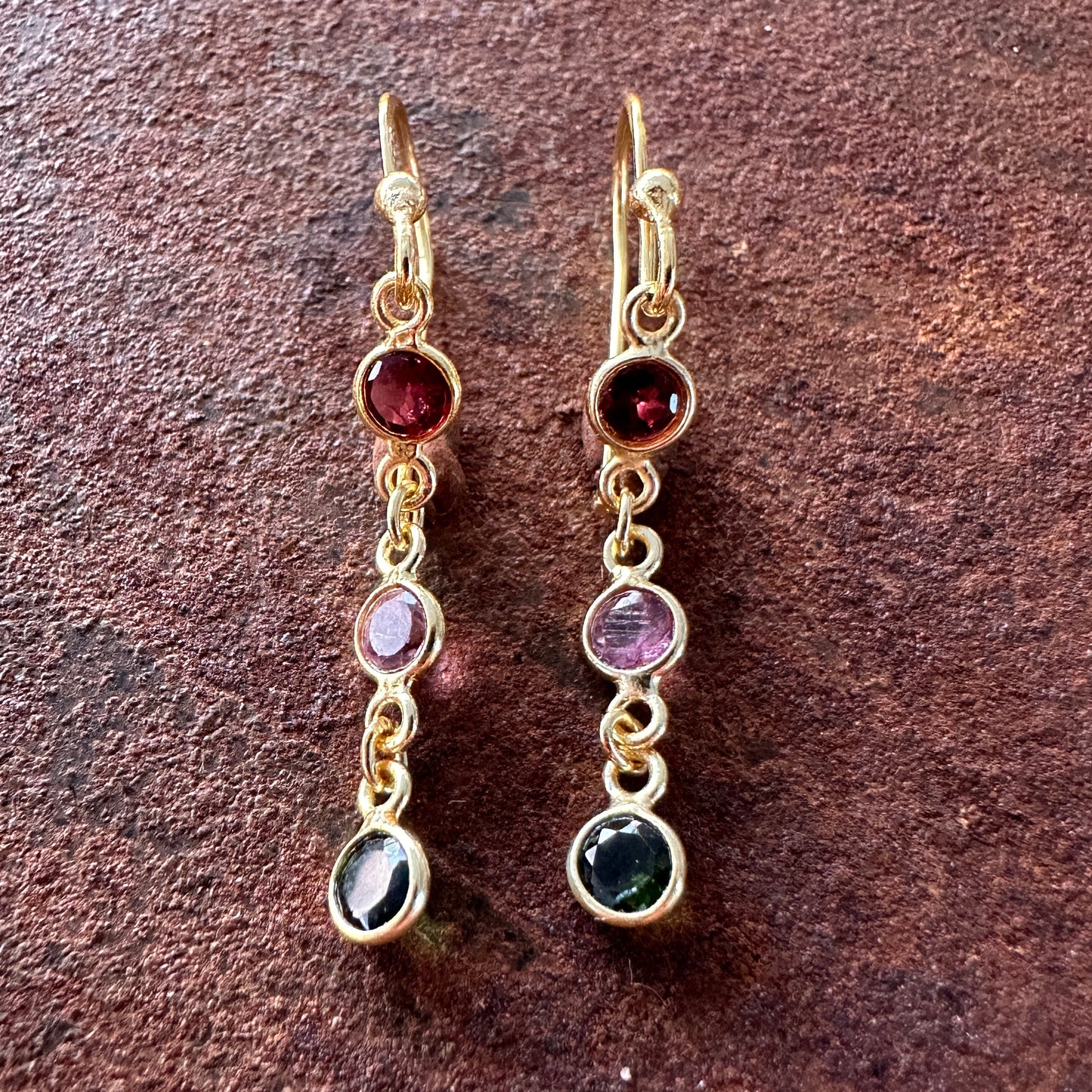 Spice Bazaar tourmaline drop earrings colourway 5 front view, Silk Road Collection, Primitive Earth Australian jewellery