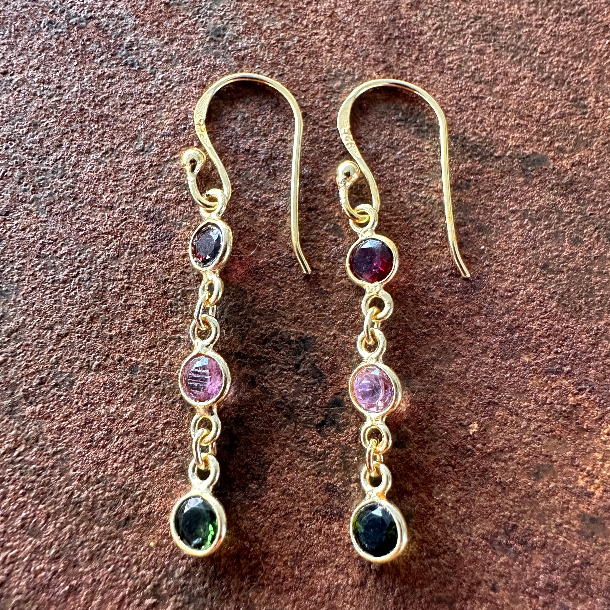 Spice Bazaar tourmaline drop earrings colourway 5 side view, Silk Road Collection, Primitive Earth Australian jewellery