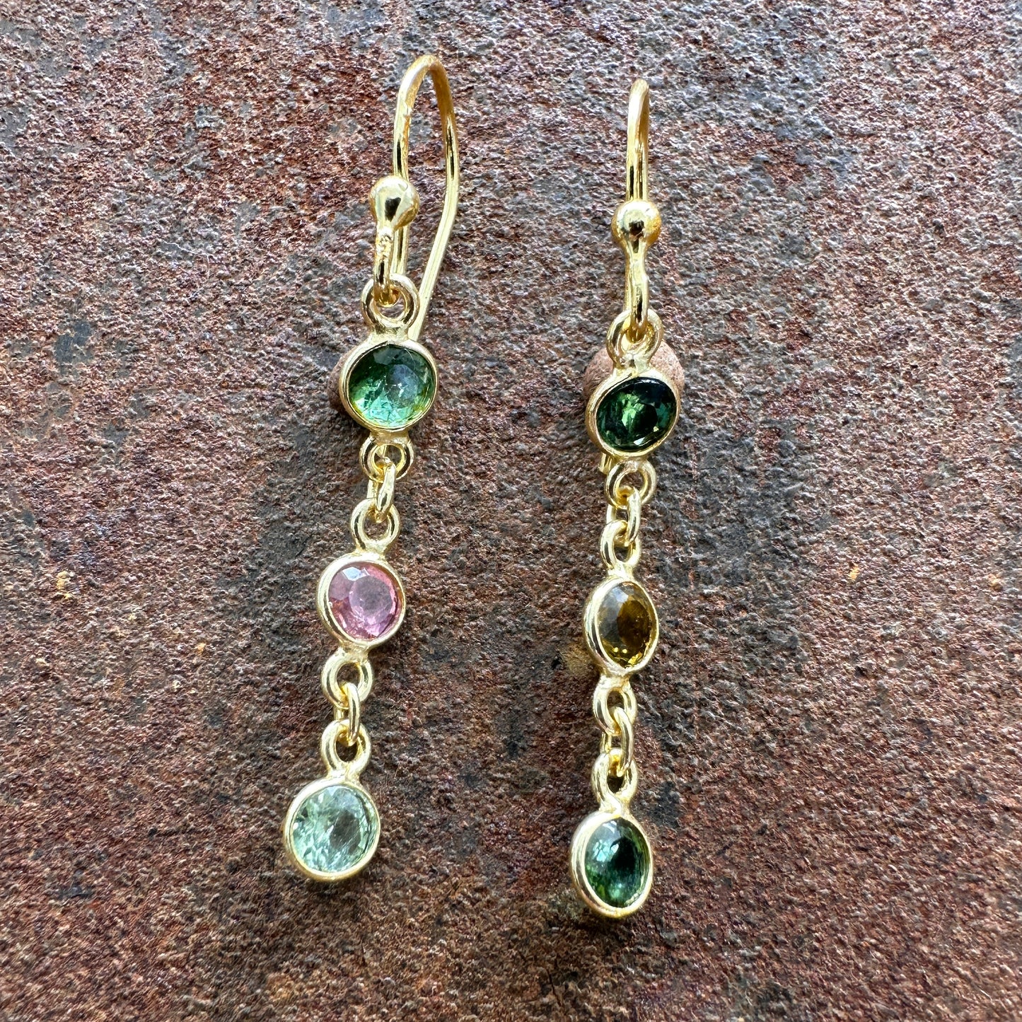 Spice Bazaar tourmaline drop earrings colourway 6 front view, Silk Road Collection, Primitive Earth Australian jewellery