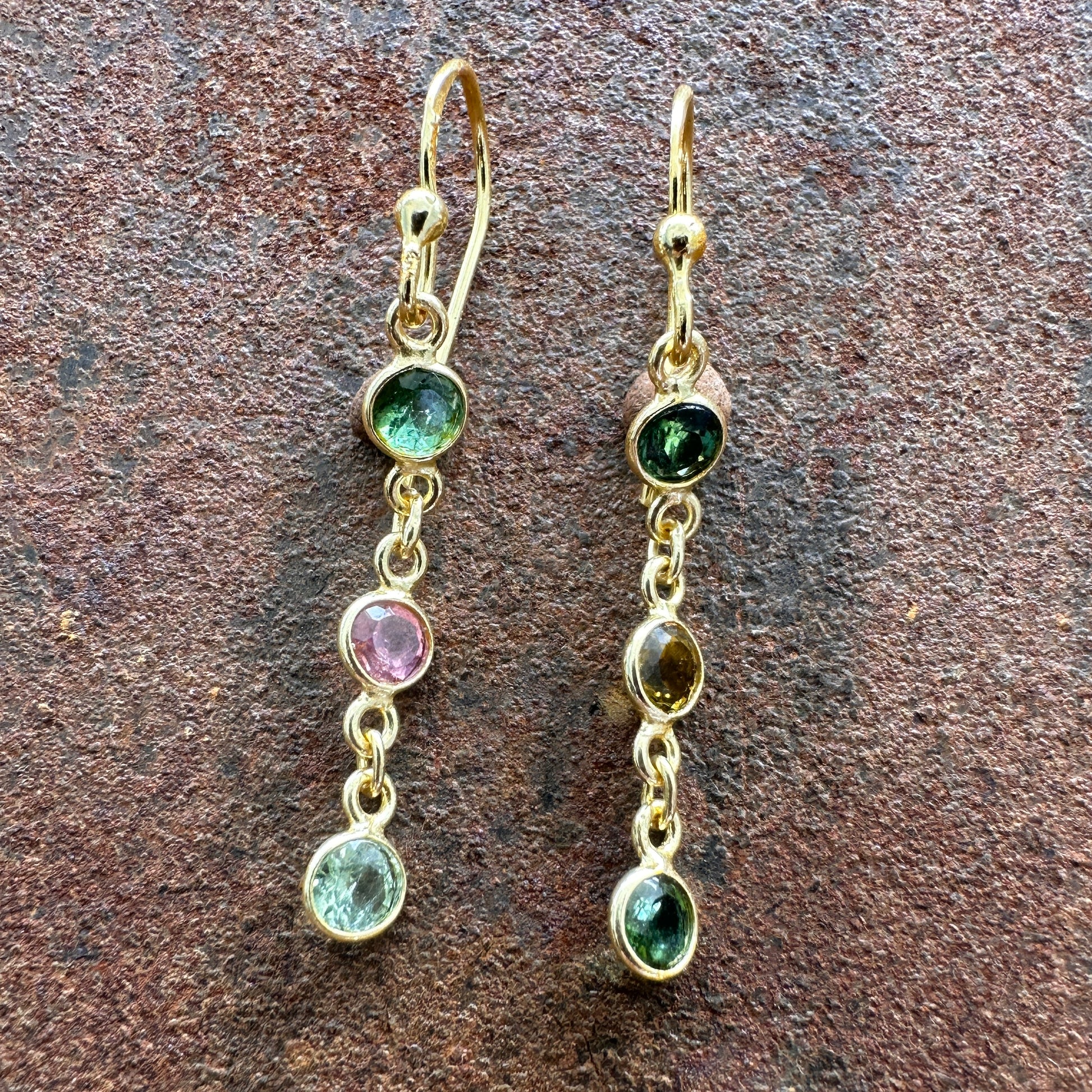 Spice Bazaar tourmaline drop earrings colourway 6 front view, Silk Road Collection, Primitive Earth Australian jewellery