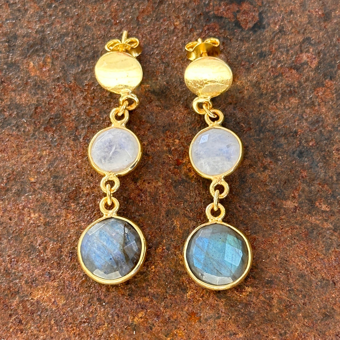 Topkapi moonstone and labradorite drop earrings, Silk Road Collection, Primitive Earth Australian jewellery
