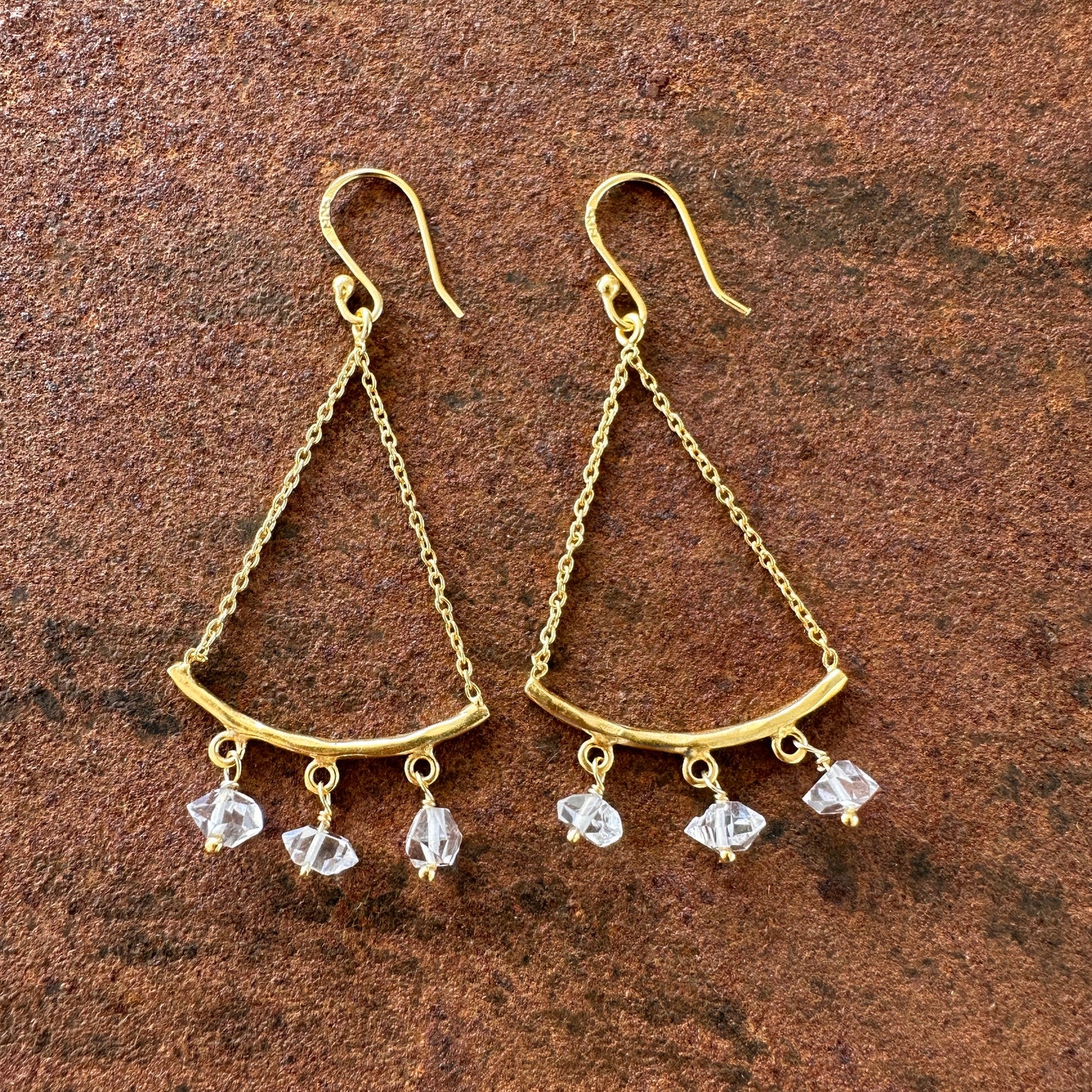 Zuhra herkimer diamond quartz crystal chandelier earrings, Silk Road Collection, Primitive Earth Australian jewellery