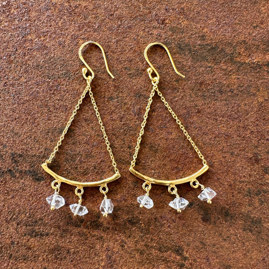 Zuhra herkimer diamond quartz crystal chandelier earrings, Silk Road Collection, Primitive Earth Australian jewellery